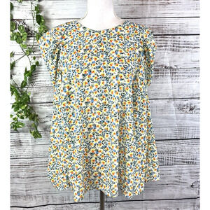 Jason Wu Eloquii Blouse size 14 Yellow Blue Floral Cottage Core Prairie Wedding
